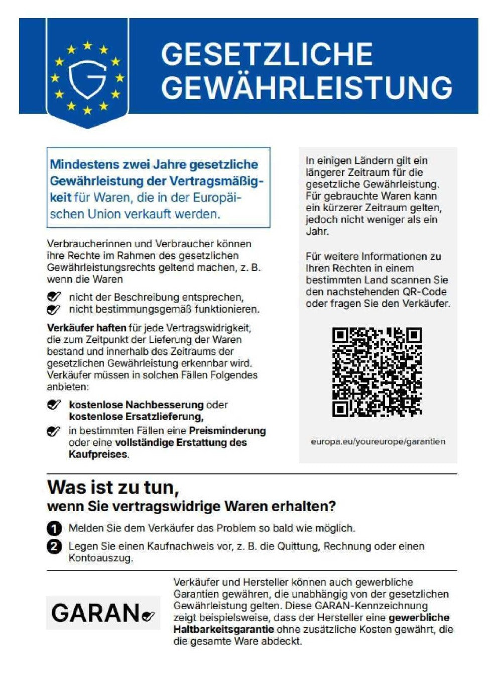 Gesetzliche Gewährleistung – harmonisierte Mitteilung über das gesetzliche Gewährleistungsrecht (EU)